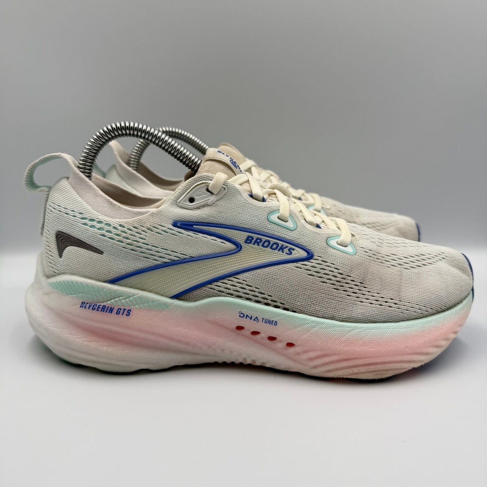 Brooks Glycerin GTS 22 White Blue Running Athletic Shoes Sneaker Womens Size 7.5